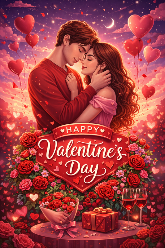 Valentine’s Day A4 Poster | Romantic Couple Love Wall Art | Premium Quality Valentine Poster for Bedroom, Living Room & Gift Décor