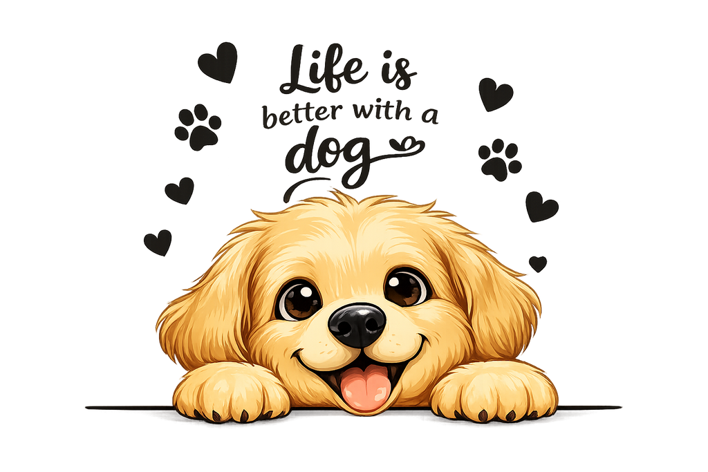 Cute Dog Wall Decal, Peel and Stick Sticker, Transparent Vinyl, Waterproof, Removable, Life is Better with a Dog Quote, (Approx 40cmx40cm)