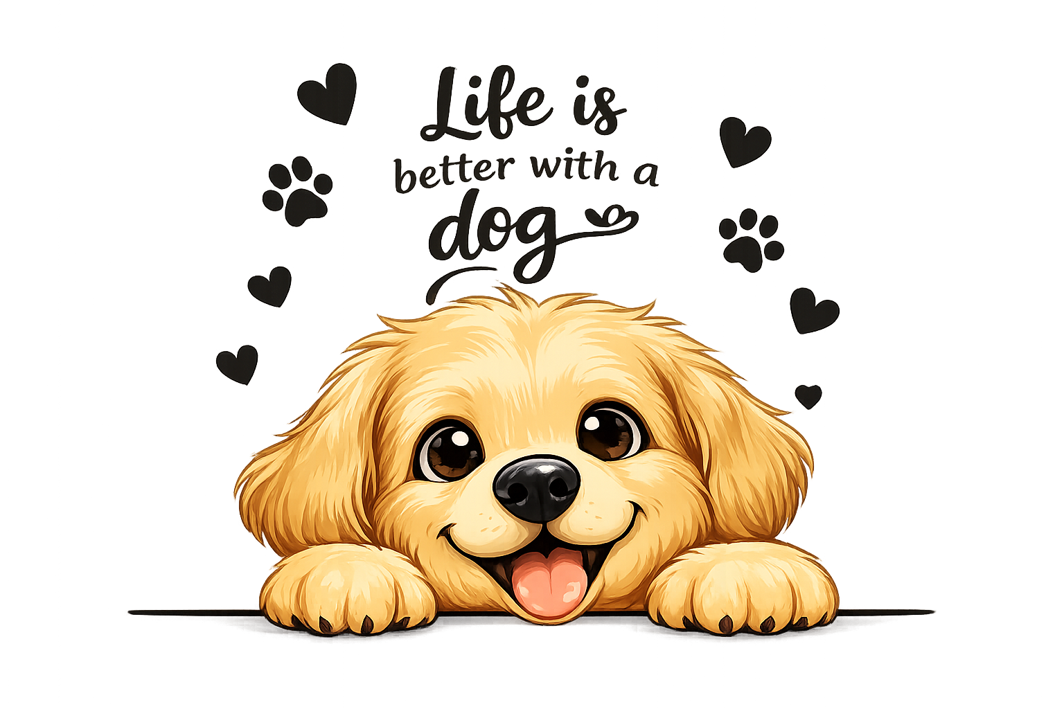 Cute Dog Wall Decal, Peel and Stick Sticker, Transparent Vinyl, Waterproof, Removable, Life is Better with a Dog Quote, (Approx 40cmx40cm)