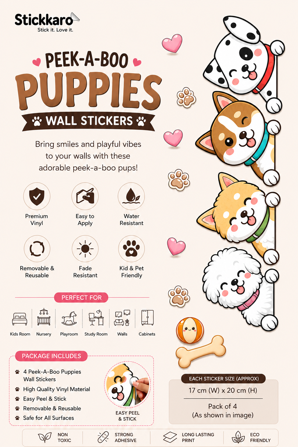 Stickkaro You are Paw-Some Dog Wall Sticker | Cute Puppy Wall Decal for Kids Room, Nursery & Pet Lovers | Peel & Stick Waterproof PVC Vinyl Wall Decor | Removable Self-Adhesive Home Decoration
