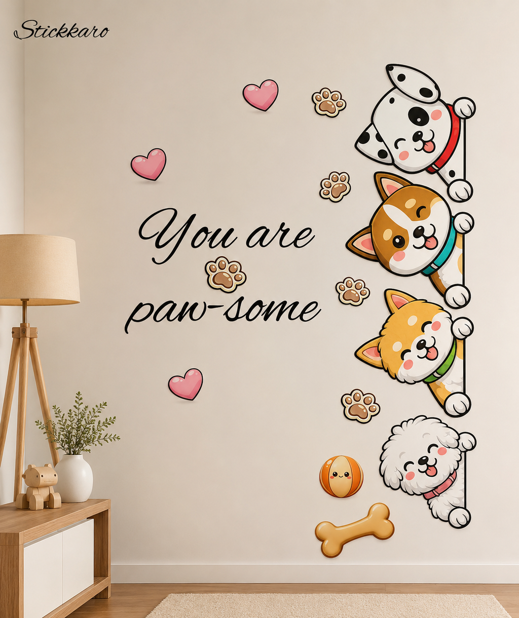 Stickkaro You are Paw-Some Dog Wall Sticker | Cute Puppy Wall Decal for Kids Room, Nursery & Pet Lovers | Peel & Stick Waterproof PVC Vinyl Wall Decor | Removable Self-Adhesive Home Decoration