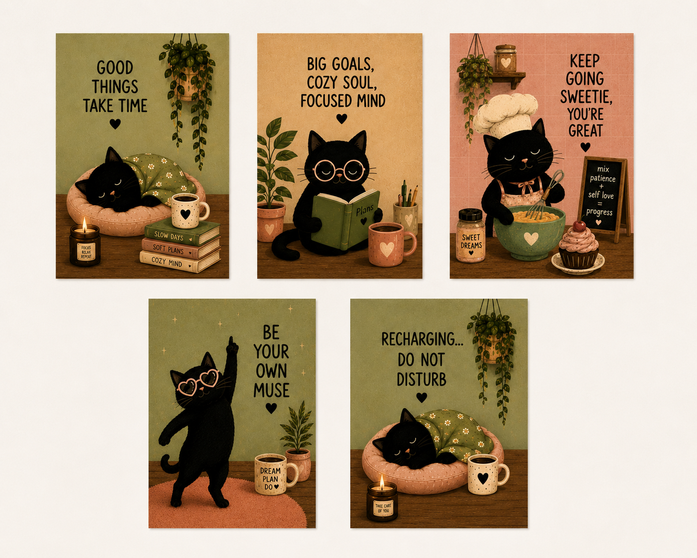 Stickkaro Aesthetic Cat Quote Poster Set (Pack of 5) | Peel & Stick Wall Art | Room Decor for Bedroom, Living Room, Office & Study | Waterproof, Removable & Residue-Free (Large: (8 × 11 inches))