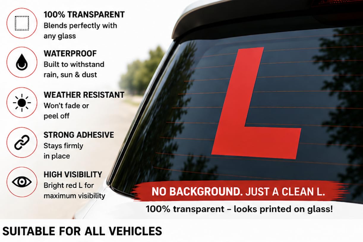 Stickkaro Transparent Learner L Sticker for Car & Bike, Vinyl, Waterproof, UV Resistant, (Pack of 3)