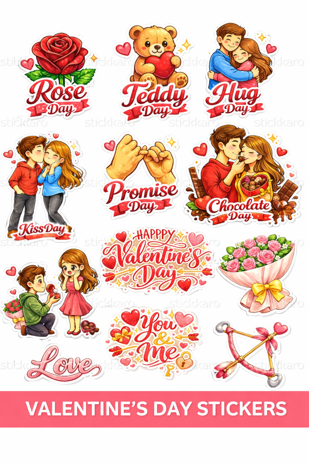 Valentine’s Day Sticker Pack (15 Designs) | Waterproof Stickers | Romantic Love Stickers for Gifts, Scrapbook, Laptop, Phone & Journals