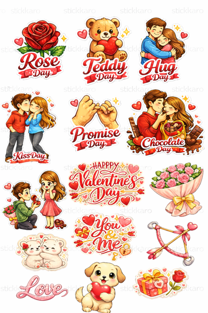 Valentine’s Day Sticker Pack (15 Designs) | Waterproof Stickers | Romantic Love Stickers for Gifts, Scrapbook, Laptop, Phone & Journals